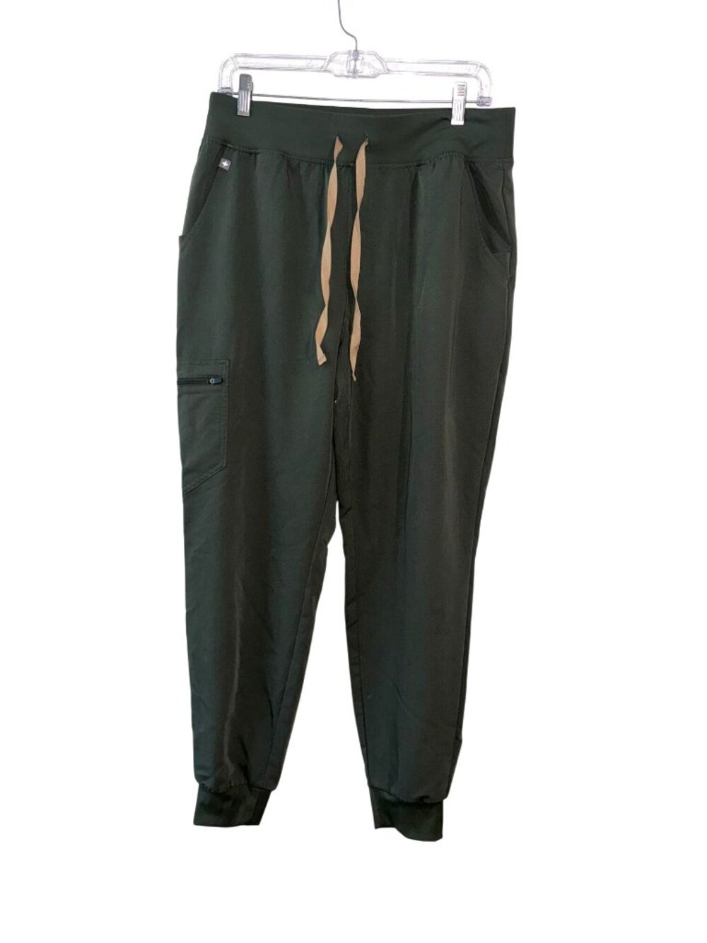 Figs Women's Dark Green Moss Track Joggers with Tan Drawstring